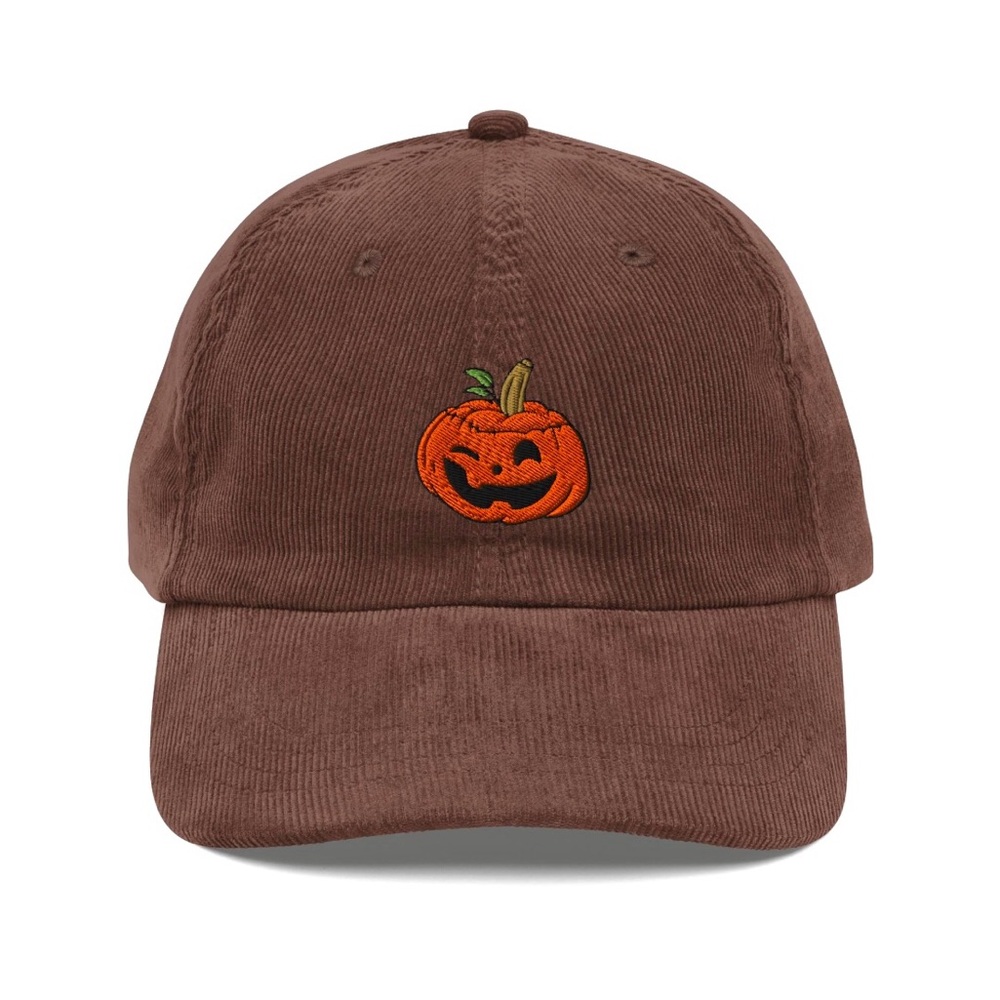 Embroidered Pumpkin Corduroy Hat